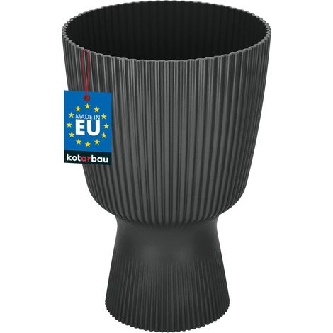KOTARBAU® Pot de Fleur Ø 18 cm - Pot de Fleur Interieur - PVC - Pot de Fleur Exterieur - Pot pour Plante avec Socle - Nervuré - Forme de Coupe - H: 27 cm - Noir (1/4)
