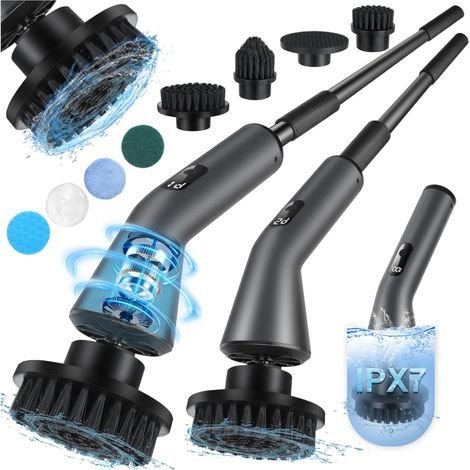 Elektrische Reinigungsbürste, [IPX7 wasserdicht] Homtronics elektrische Haushaltsbürste, faltbares Design, mit Teleskopgriff und Zubehörköpfen für Bad, Auto,