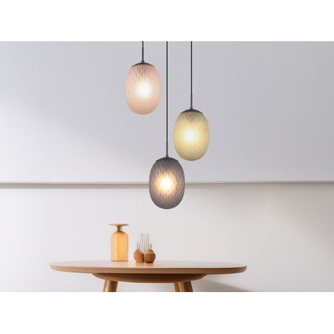 LED Pendelleuchte 3-flammig mit farbigen ovalen Glasschirmen, Ø 43cm (1/5)