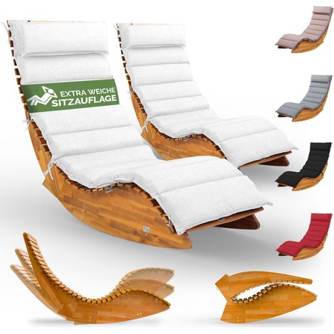 CASARIA® JAVA Sonnenliege inkl. Auflage Holz Wetterfest Klappbar Ergonomisch 160kg Belastbarkeit FSC®-zertifiziert Garten Liege 195x60cm Farbauswahl 2x Creme (1/5)