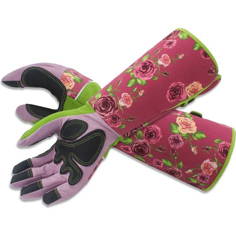 Gants jardinage femme cuir anti-piqûres longues manches rose