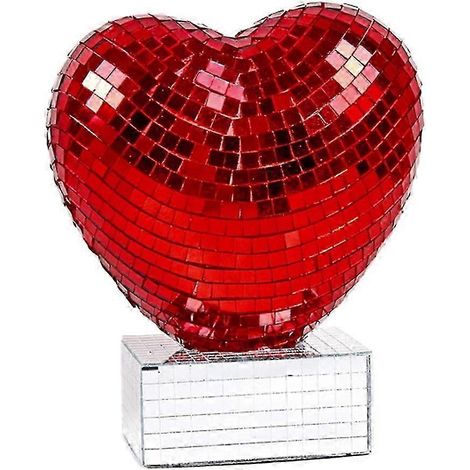 Ornement en forme de cœur rose et rouge scintillant, miroir disco romantique et réfléchissant, décoration de table en forme de cœur, compatible avec les décorations de mariage. RK (1/5)