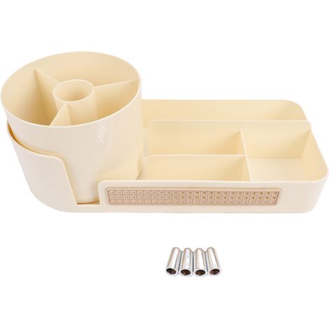Organisateur Maquillage Rotatif 360° Blanc Crème PET ABS 35x15cm Rangement Cosmétiques Parfum Brosse Stable Élégant Bureau Salle de Bain (1/5)