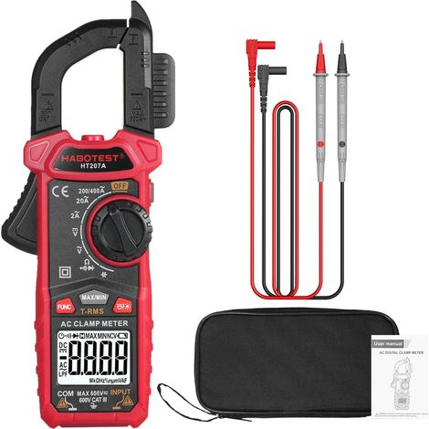 Digital clamp meter HT207A Pince multimètre numérique à 2000 points, multimètre portatif de tension AC DC, voltmètre de courant, pince de résistance de diode, pince multimètre à affichage numéri (1/5)