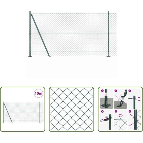 vidaXL Clôture en acier - Poteau de clôture. Vert 10 x 1,2 m (mailles de 40 x 40 mm) (1/5)
