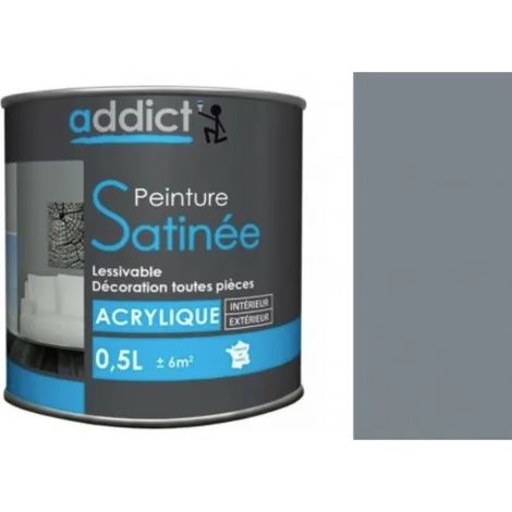 Pintura acrílica multisustrato para interiores, Gris plata satinado, 0,5 litros.