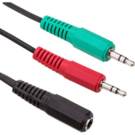 Adaptateur audio OMTP pour casque et microphone Minijack 3,5 mm femelle vers 2x Minijack 3,5 mm mâle (1/5)