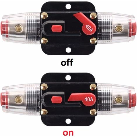 fusibles de reinicio de disyuntor en línea de 40 A, portafusibles de reinicio de 12 V-24 V CC de 40 A con reinicio manual para protección del sistema de audio marino del automóvil (1/5)