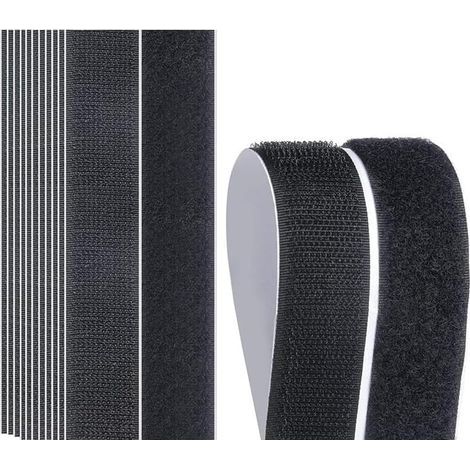 Lot de 20 Bandes Auto-adhésives, Bandes Velcro Noires et Blanches, Bandes Velcro Réutilisables, Bandes à Forte Adhésion, Bandes Velcro Rondes (2.5x10 cm) (Noir, rectangulaire) (1/4)
