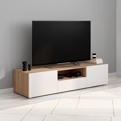 Mueble TV ELI 140 cm en haya con puertas blancas