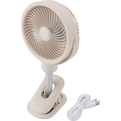 Ventilateur de bureau oscillant Ortviai avec clip réglable, 4 vitesses, batterie rechargeable USB et lumière LED (1/5)