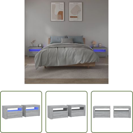 LED Nachttisch - Nachttische 2 Stk. mit LEDs Grau Sonoma 60x35x40 cm (1/5)