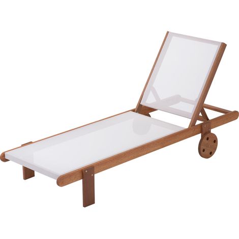 Habitat Et Jardin – Bain de soleil en bois de shorea – Dossier inclinable 4 positions – Assise en textilène – Dimensions L 193,5 x P 71 x H 80 cm – Coloris écru (1/4)