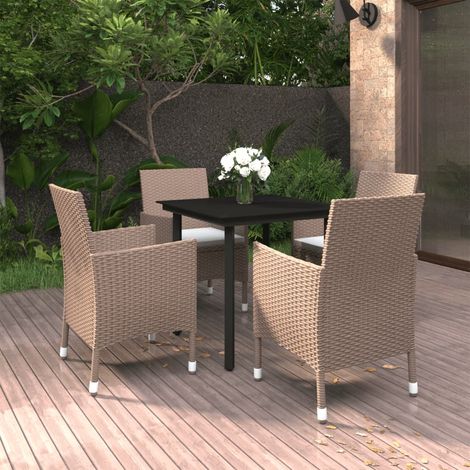 Lot de 5 Ensemble à dîner,Mobilier Table+Chaises de jardin coussins Résine tressée Verre -32771 (1/5)