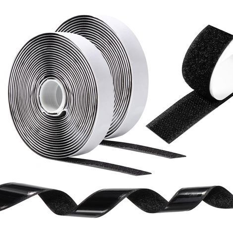 Doppelseitiges, selbstklebendes Klettband, 10 m x 20 mm, starke Klebestreifen, selbstklebendes Klebeband für Bilderrahmen, Moskitonetze, Teppiche, Heimwerkerprojekte – Schwarz (1/5)