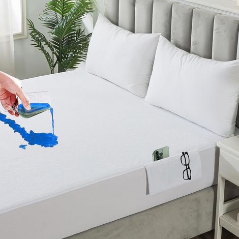 Protege Matelas Impermeable 160x200cm Hauteur 30cm Drap Housse Hypoallergenique, Hautement Respirant,Anti-Retrecissement: Protection Contre Acarien et Bacterien Blanc (1/5)