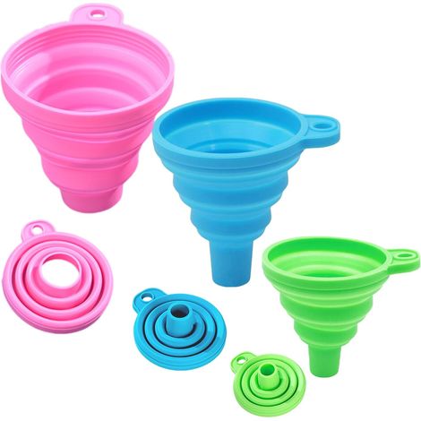 3 Pièces Entonnoir Pliable - Entonnoirs de Cuisine Entonnoir Pliable Coloré en Silicone Entonnoir Télescopique Portable pour Transfert Liquides et Poudres(Petit, Moyen, Grand) (1/5)