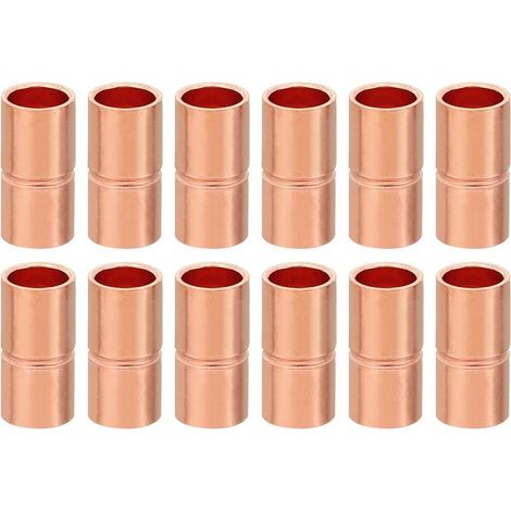 12pcs Manchons à Souder en Cuivre, 6.35mm Raccords de Couplage Tuyau, Raccord de Tuyauterie Droit pour Raccordements Plomberie HVAC Climatisation Chauffage Réseaux, Épaisseur 0.8mm