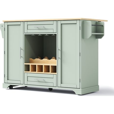 Klappbarer Küchenwagen aus MDF in Antikgrün mit Flaschenregal (1/5)