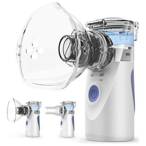 Dispositif d'inhalation portable - Ultra silencieux, brume réglable (1-5 µm), taille des particules ≤ 3,5 µm, fonctionnement sur secteur et sur batterie, 3 types de masques pour adultes et enfants (1/5)