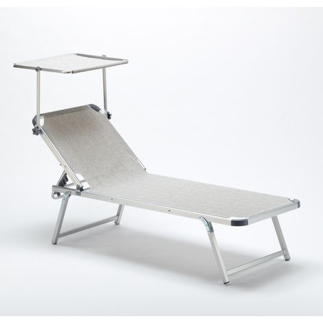 Transat de plage bain de soleil en aluminium avec pare-soleil Nettuno - Gris