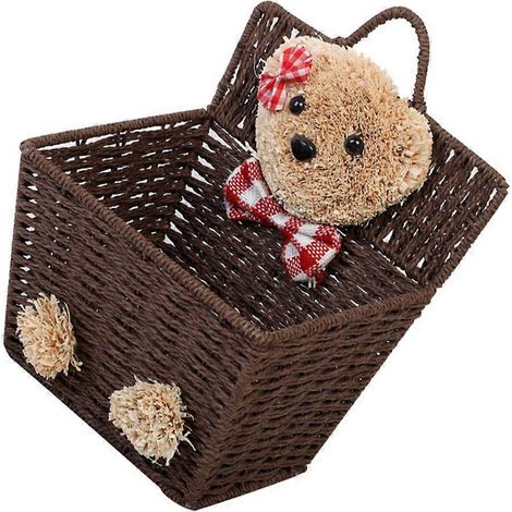 Panier en osier suspendu marron style dessin animé contenant de rangement pour usage domestique (1/5)