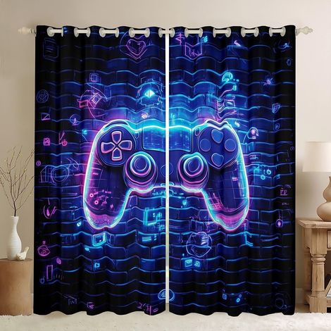 Rideau de jeu pour garçon - Décoration de la maison - Jeux vidéo - Impression de manette de jeu - Rideaux de fenêtre pour filles et garçons - Décoration de salle de jeu rustique - Brique - 260x140cm ( (1/5)