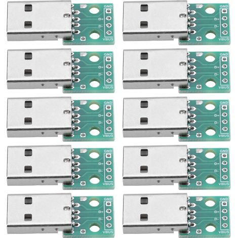 Paquete de 10 adaptadores USB tipo A macho a placa DIP de 4 pines, paso de 2,54 mm (1/5)