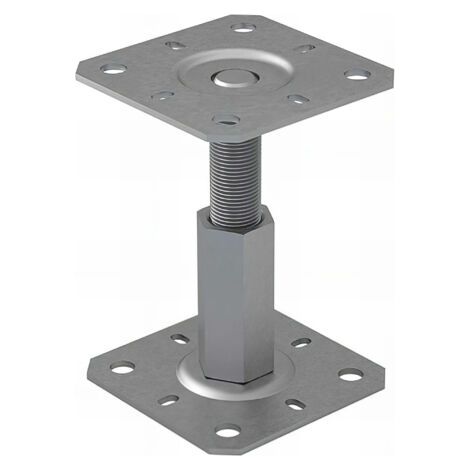 Verstellbarer Pfostenfuß – 130x130 mm Platte – M20 – Feuerverzinkter Stahl – Höhe: 100 bis 150 mm – Hergestellt in Europa