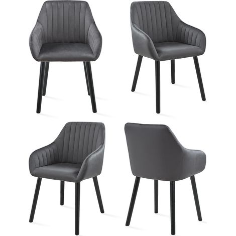Goeurvant Chaises de salle à manger minimalistes avec soutien dorsal confortable, accoudoirs ergonomiques et pieds en bois solides - Lot de 4 – Gris foncé