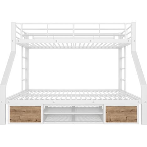 Letto a castello per bambini bianco 90x200 140x200 con scarpiera e vani portaoggetti (1/5)