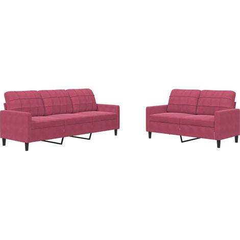 Maison Exclusive - Set di Divani 2 pz con Cuscini Rosso Vino in Velluto