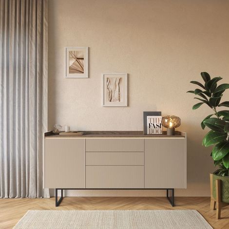 Bobochic – Buffet bas 166 cm 2 portes – MDF et métal – Éclairage LED intégré – Système push to open – Style moderne et épuré (1/5)