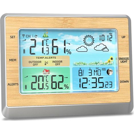 Sjlerst – Station météo sans fil avec capteur extérieur – Moniteur de température et humidité – Écran LED 6 pouces – Plage de mesure -40 à 158 ℉