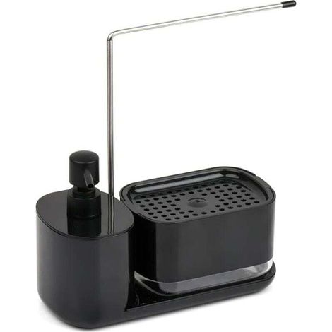 Distributeur Liquide Vaisselle avec Support Eponge Porte Eponge Evier Cuisine, Organisateur d'évier Noir avec Récipient Liquide Vaisselle, Porte-éponge, Porte Torchon (1/4)