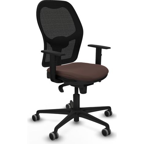 Jorquera sincro malla negra similpiel marrón oscuro brazos 1D base nailon ruedas 65mm engomada (1/5)