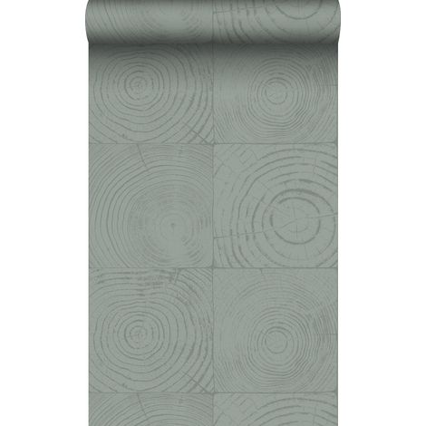 papier peint sections transversales des troncs d'arbres vert lagune - Origin Wallcoverings (1/5)