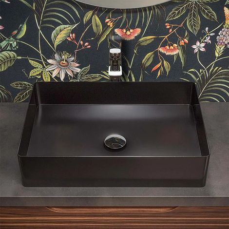 Lavabo da appoggio rettangolare 58x38 cm in acciaio inox nero opaco Goya (1/5)