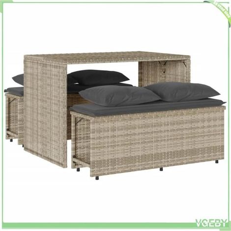 Ensemble à manger de jardin - FAFEICY - 4003907 - Poly rotin gris clair - Coussins amovibles - Cadre acier (1/5)