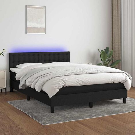 Cama box spring colchón y luces LED tela negro 140x200 cm (1/5)