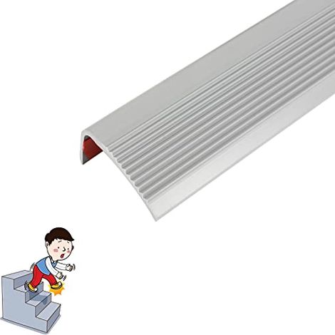 Nez de marche autocollant en PVC - Profilé d'angle antidérapant - En forme de L - Longueur : 1 m - Protection de marche pour escaliers intérieurs et extérieurs - Gris (1/5)