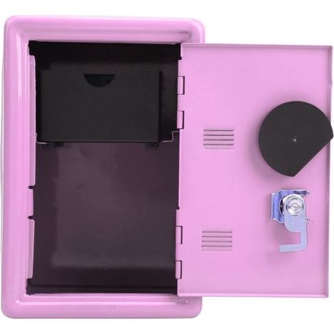 Tirelire à clé pour enfants - OMABETA - Mini coffre-fort rose - Métal - 18x12x10 cm - Durable (1/4)