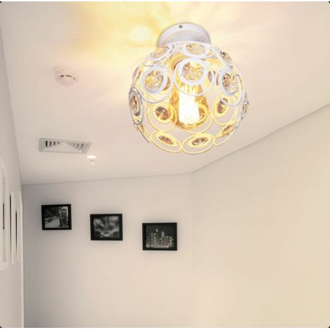 Lustre de Plafond Cristal en Plafonnier Eclairage Luminaire Abat-jour 20cm Métal Blanc (1/5)