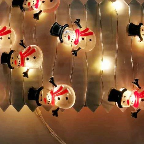 Guirnalda de luces de muñeco de nieve, funciona con pilas, decoración flexible para árbol de Navidad, para interiores (1/5)