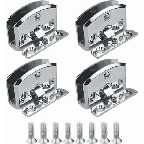 Glass door hinges (silver) for display cases, wine cabinets, and other glass cabinets. Clip-on door hinges, replacement parts. Suitable for 5-8 mm thick glass - 4 pieces (1/5)