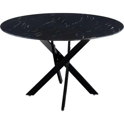 Table à manger ronde JESSICA en MARBRE BLANC pieds Métal noir XXL 120 cm 4 couverts