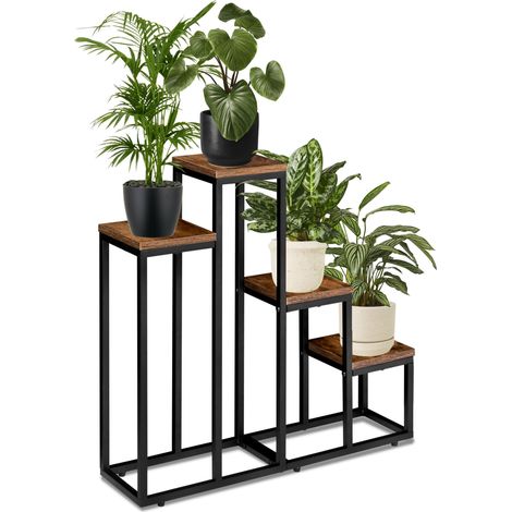 Supporto per fiori da terra in legno di quercia anticato nero Pallet