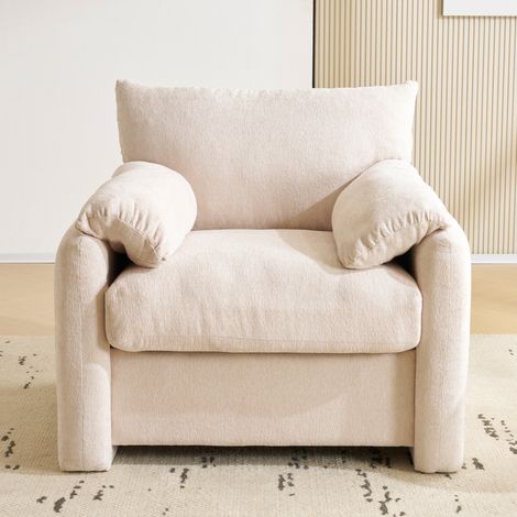Canapé 1 place en chenille beige 96x82x84 cm, assise large et dossier rembourré (1/5)