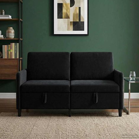 Canapé 2 places avec rangement sous siège en polyester noir 152 x 78 x 87 cm - PANGIVO (1/5)