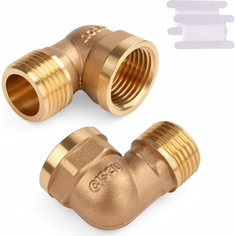 Lot de 2 raccords coudés en laiton 1/2" IG/AG - 90° - DN15 - Raccords sanitaires, Raccord Plomberie - Filetage intérieur x filetage extérieur - Coude de 90° (1/5)